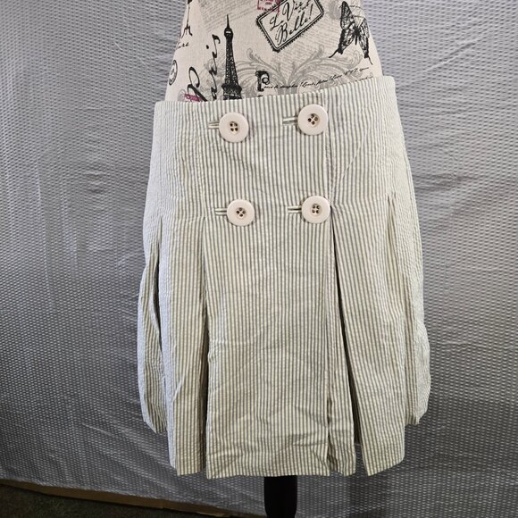 J Crew Gray & White Striped Seersucker Nautical Academia Pleated Cotton Skirt - Picture 3 of 12